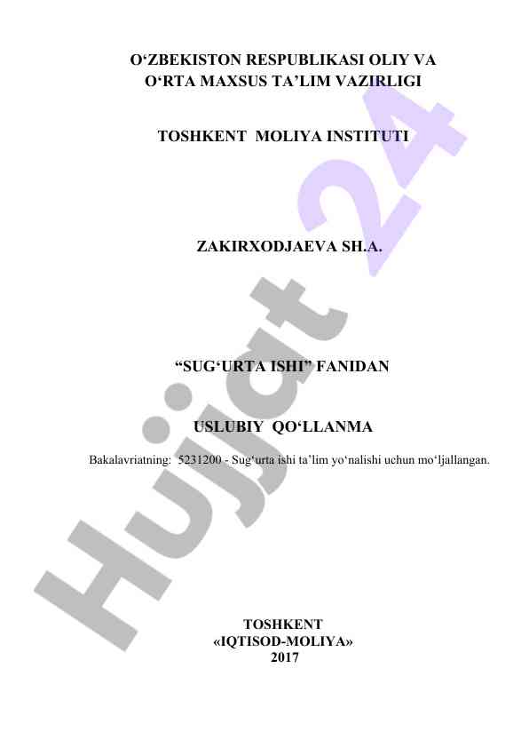 Sug‘urta ishi fanidan uslubiy qo‘llanma