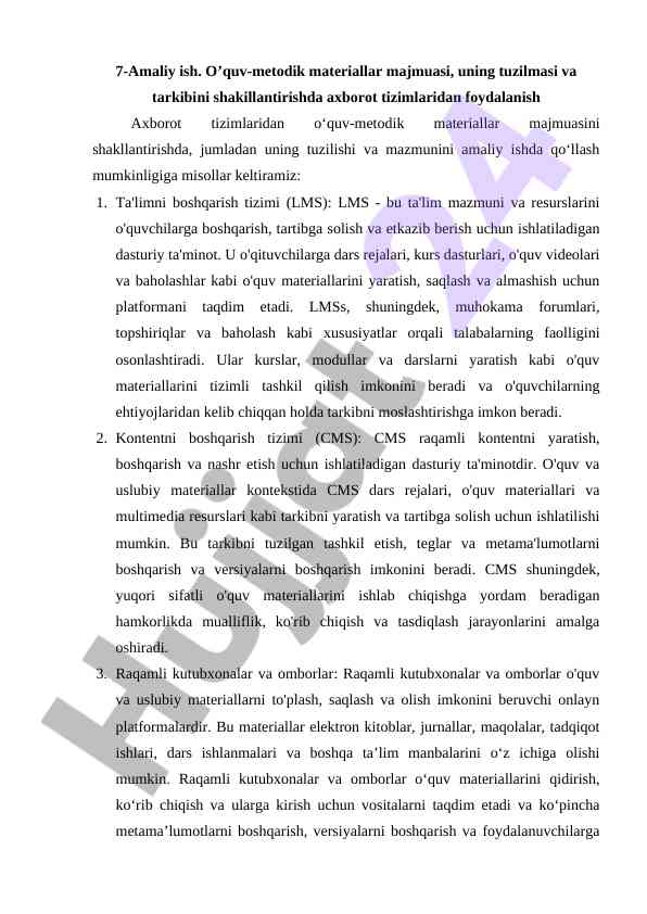 O‘quv-metodik materiallar va axborot tizimlari