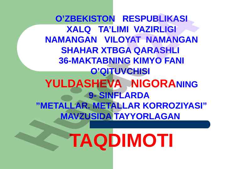 Metallar va metallarning korroziyasi taqdimoti