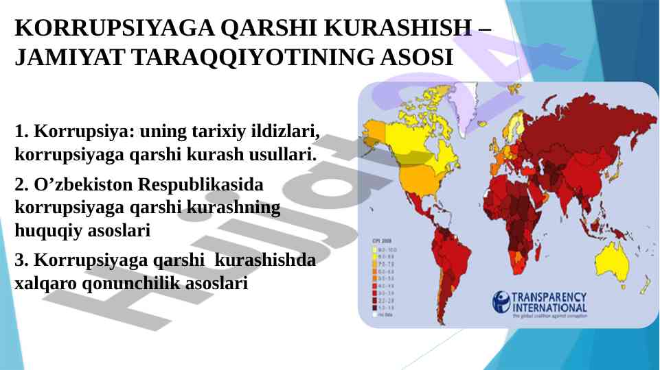 Korrupsiyaga qarshi kurashish taktikalari va asoslari