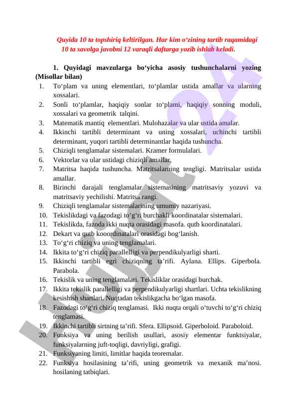 Matematik mantiq va to‘plamlar bo‘yicha topshiriqlar