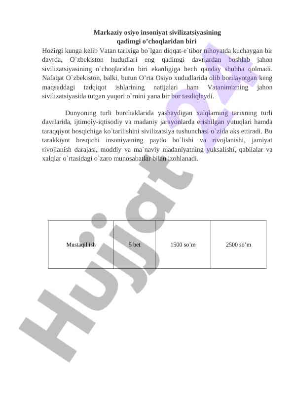 Markaziy osiyo va sivilizatsiyaning rivojlanish tarixi