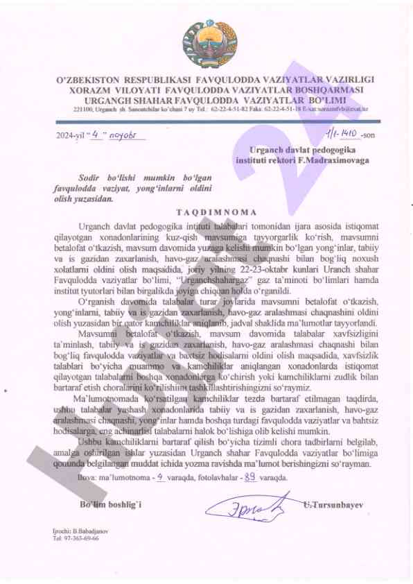 Favqulodda vaziyatlar va yong'in oldini olish