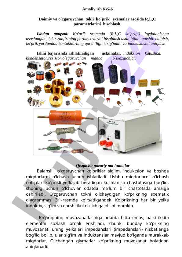 Rlc ko'prik sxemalarida parametrlarni hisoblash