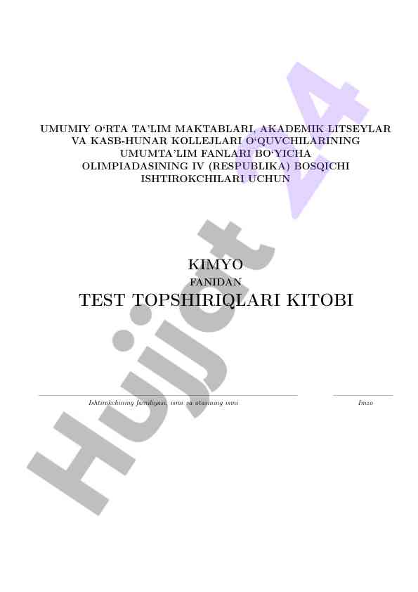 Kimyo fanidan test topshiriqlari kitobi