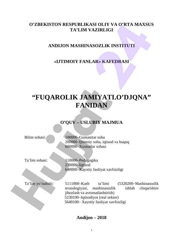 Fuqarolik jamiyati fanidan o‘quv uslubiy majmua