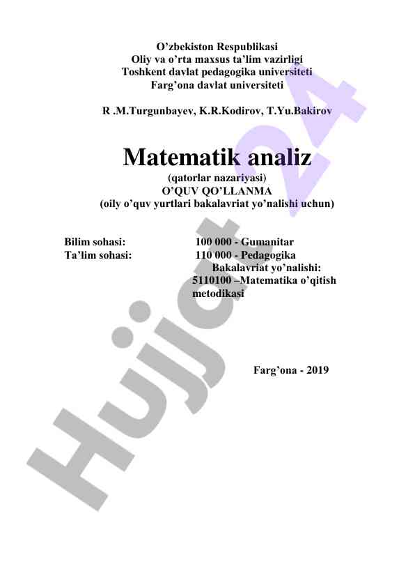 Matematik analiz qatorlar nazariyasi o‘quv qo‘llanma