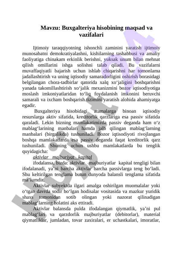 Buxgalteriya hisobining maqsad va vazifalari