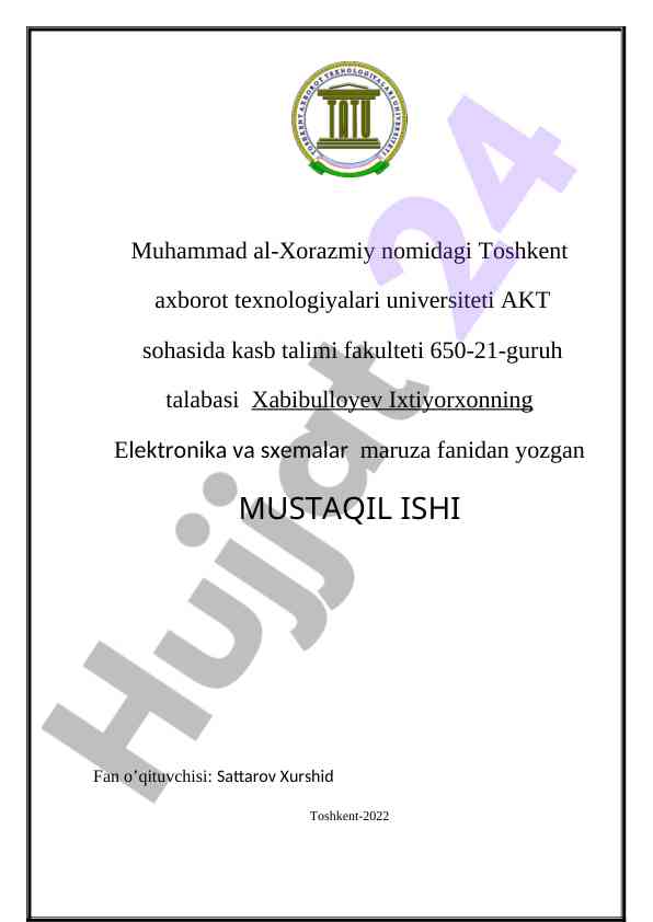 Elektronika va sxemalar fanidan mustaqil ish