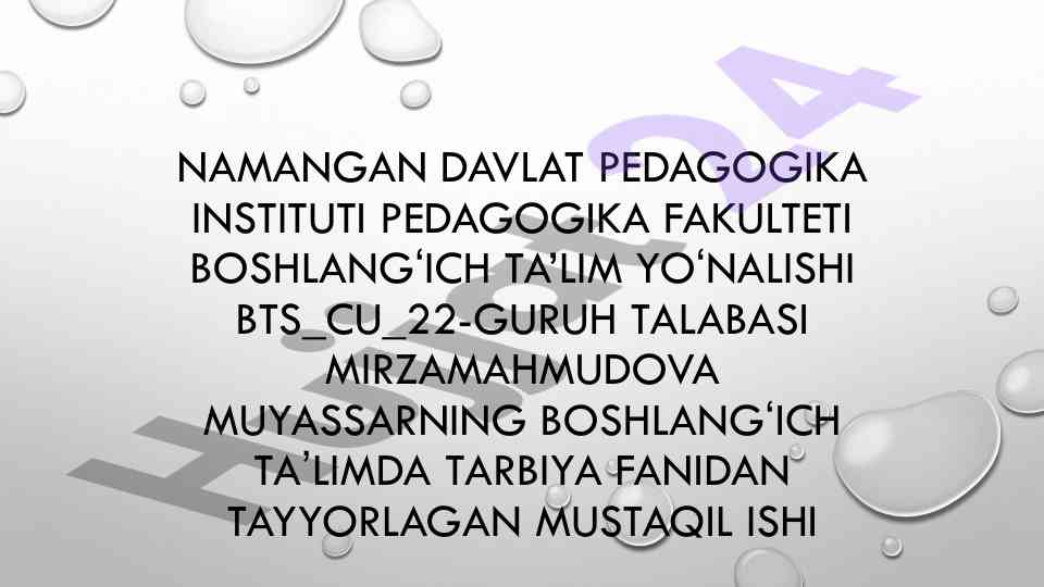 Umumiy oʻrta taʼlim tizimida tarbiya jarayonini tashkil