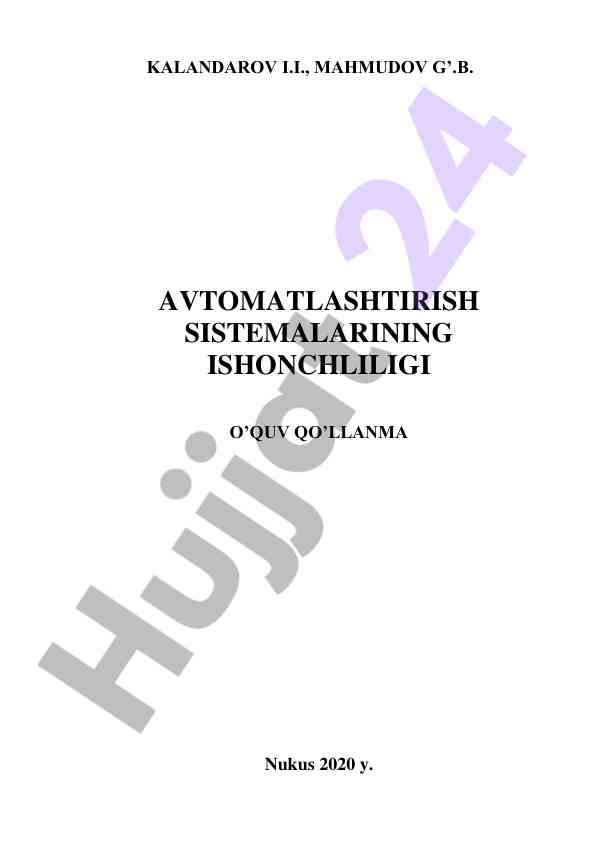 Avtomatlashtirish sistemalarining ishonchliligi o‘quv qo‘llanma