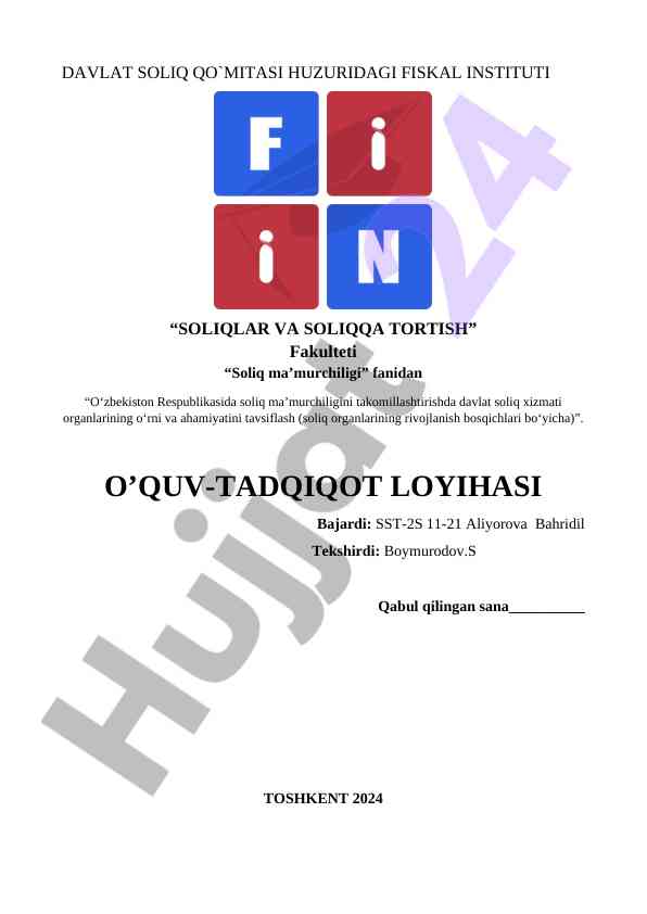 O‘zbekiston respublikasi soliq ma’murchiligi takomillashuvi