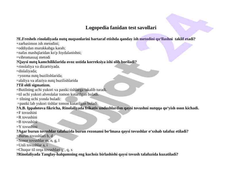 Logopedia fanidan test savollari