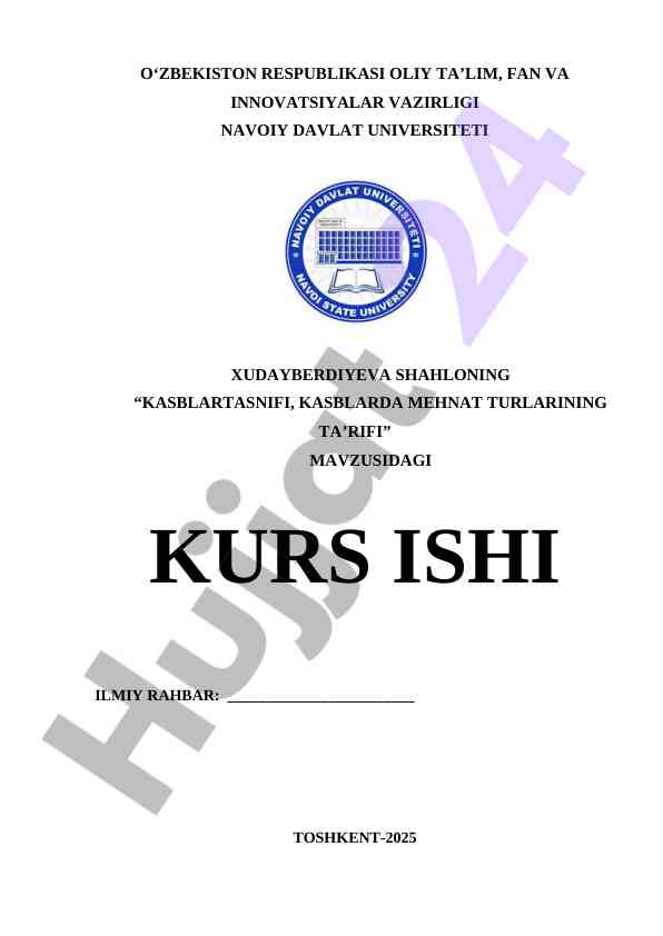 Kasblar Tasnifi Va Mehnat Turlarining Ta’Rifi