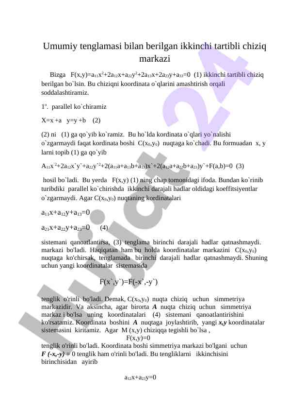 Ikkinchi Tartibli Chiziqni Soddalashtirish