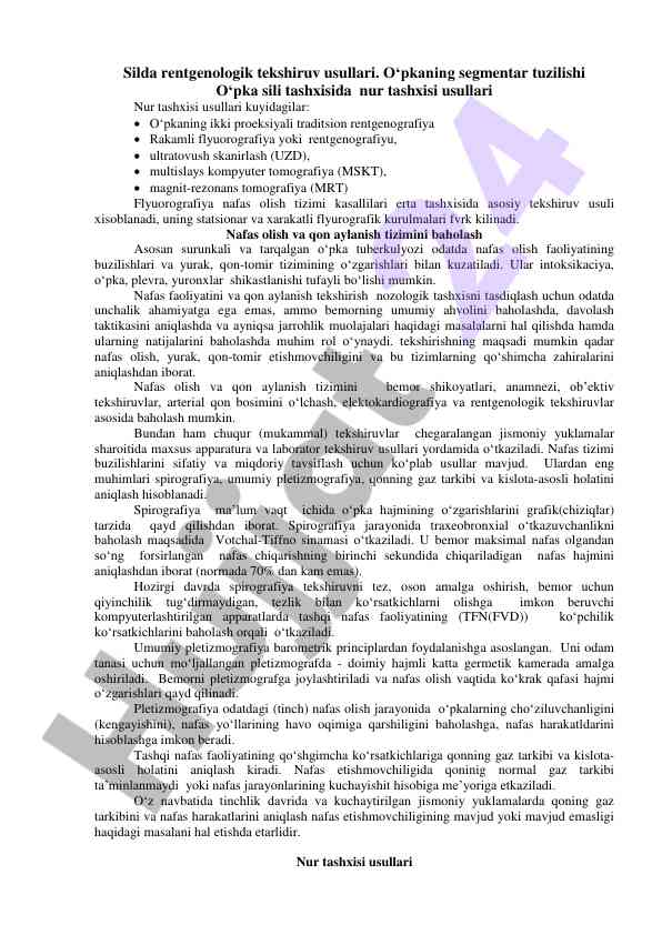 Silda rentgenologik tekshiruv usullari tahlili