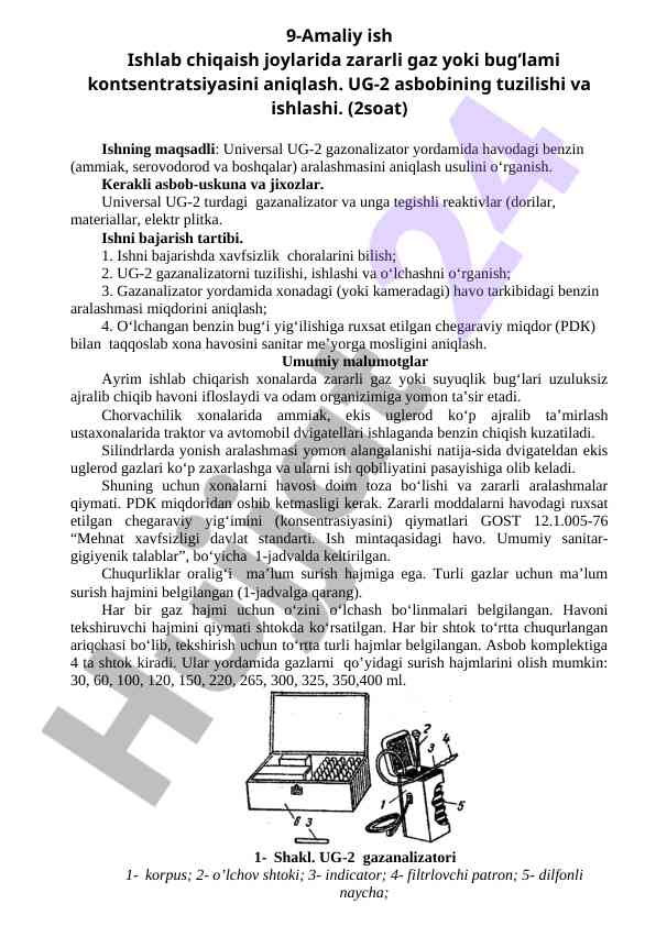 Zararli gaz konsentratsiyasini aniqlash usullari