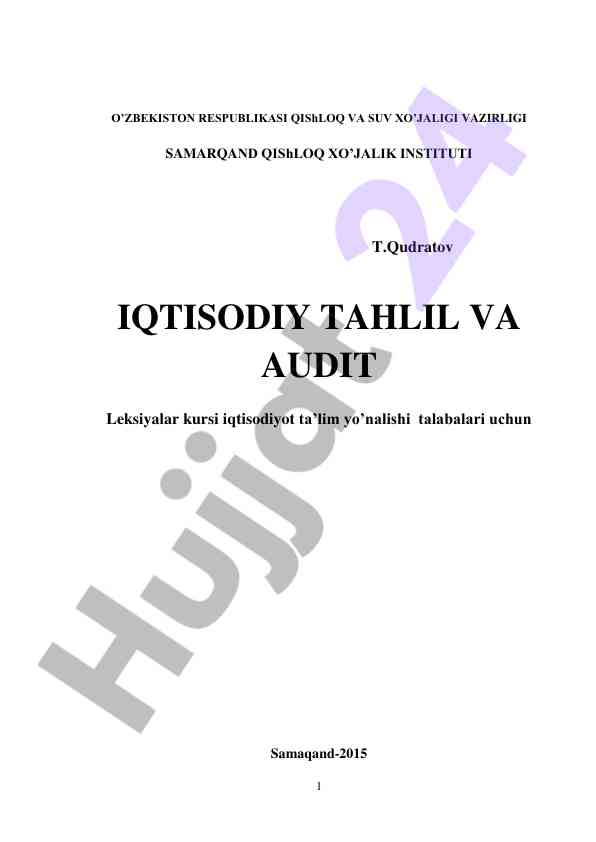Iqtisodiy tahlil va audit leksiyalari kursi