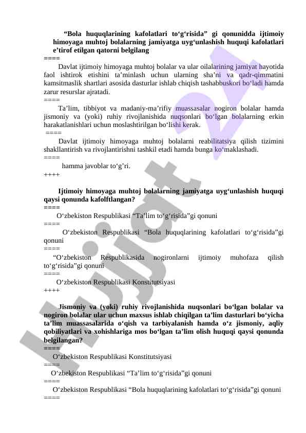 Bola huquqlarining kafolatlari to‘g‘risida qonun