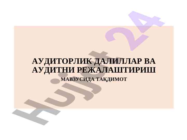 Auditorlik dalillari va auditni rejalashtirish