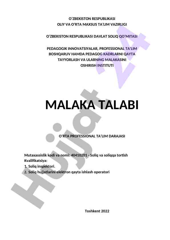 Soliq va soliqqa tortish ta’lim dasturi 2022