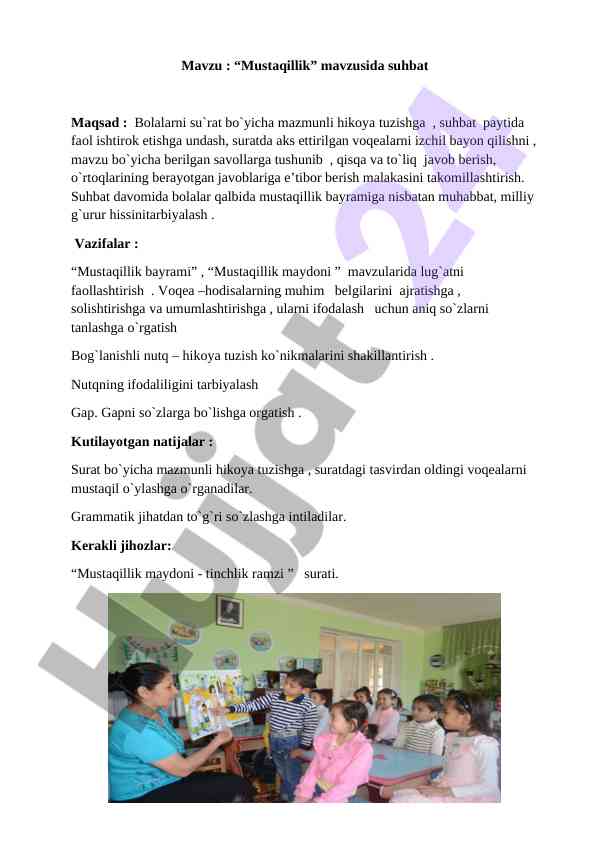 Mustaqillik mavzusida suhbat o‘tkazish ushullari