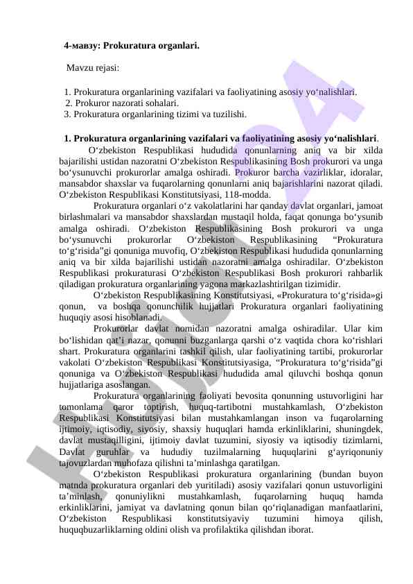 Prokuratura organlarining vazifalari va faoliyati