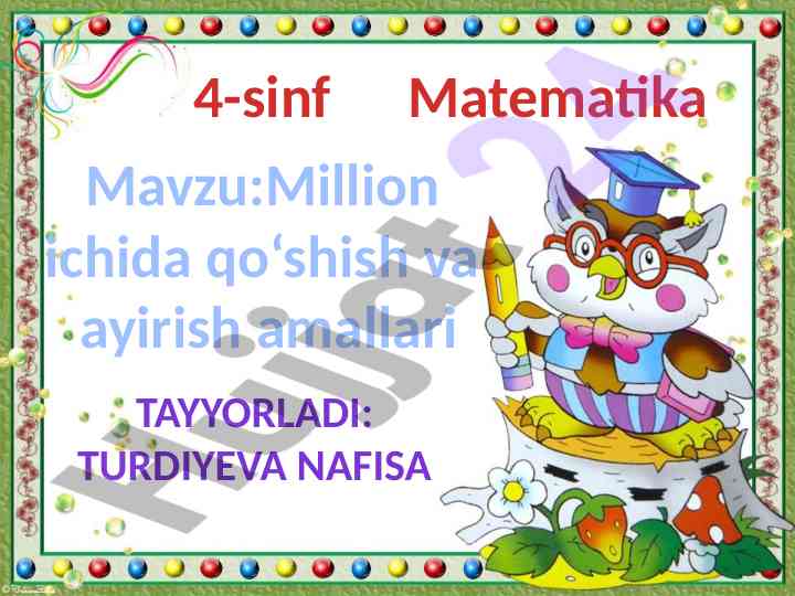Million ichida qo‘shish va ayirish amallari
