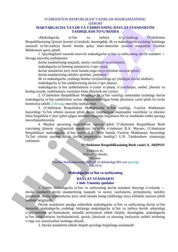 Maktabgacha ta’lim va tarbiyaning davlat standarti
