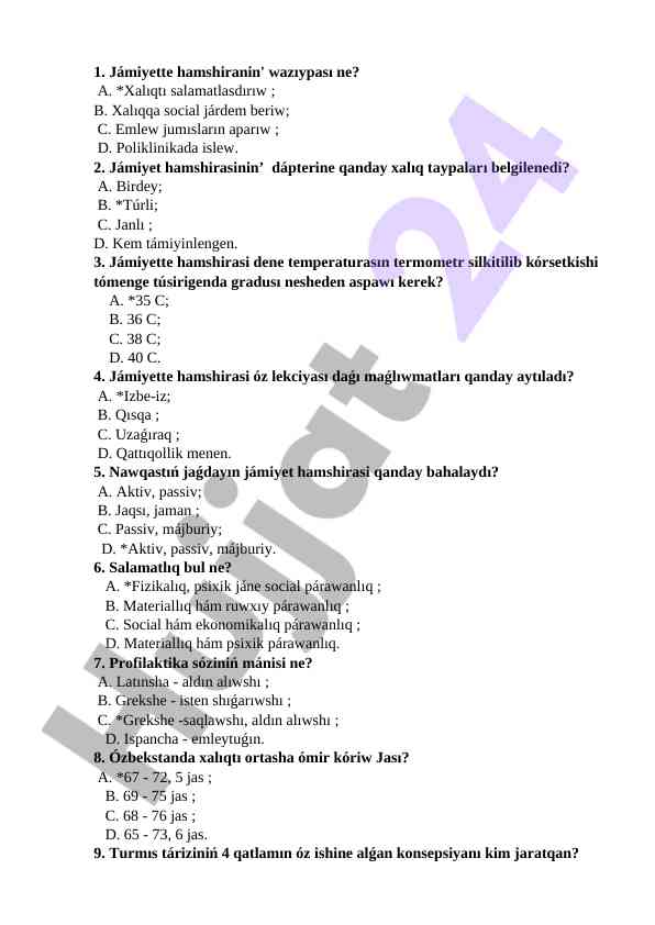 Hamshiralar uchun savollar