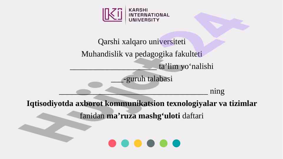 Iqtisodiyotda axborot texnologiyalari ma’ruzalari