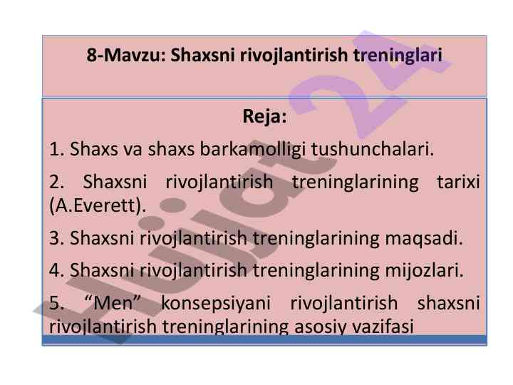 Shaxsni rivojlantirish treninglari tahlili