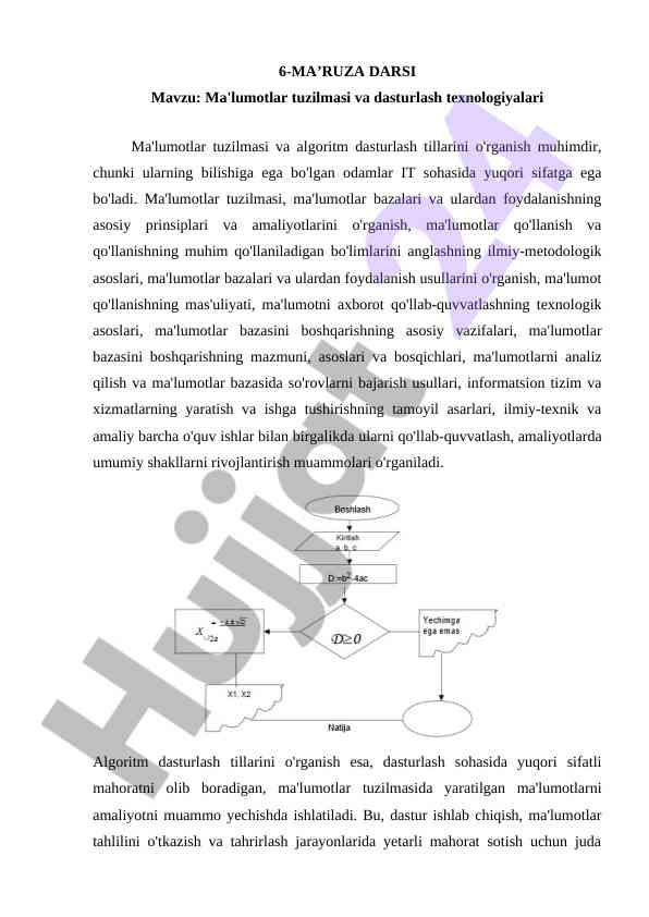 Ma'lumotlar tuzilmasi va dasturlash texnologiyalari