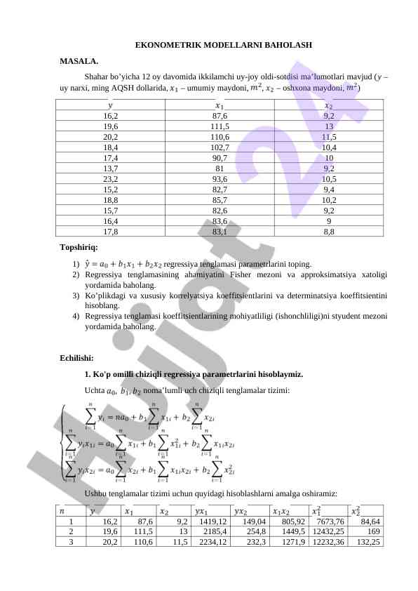 Ekonometric modelni baholash yondashuvi
