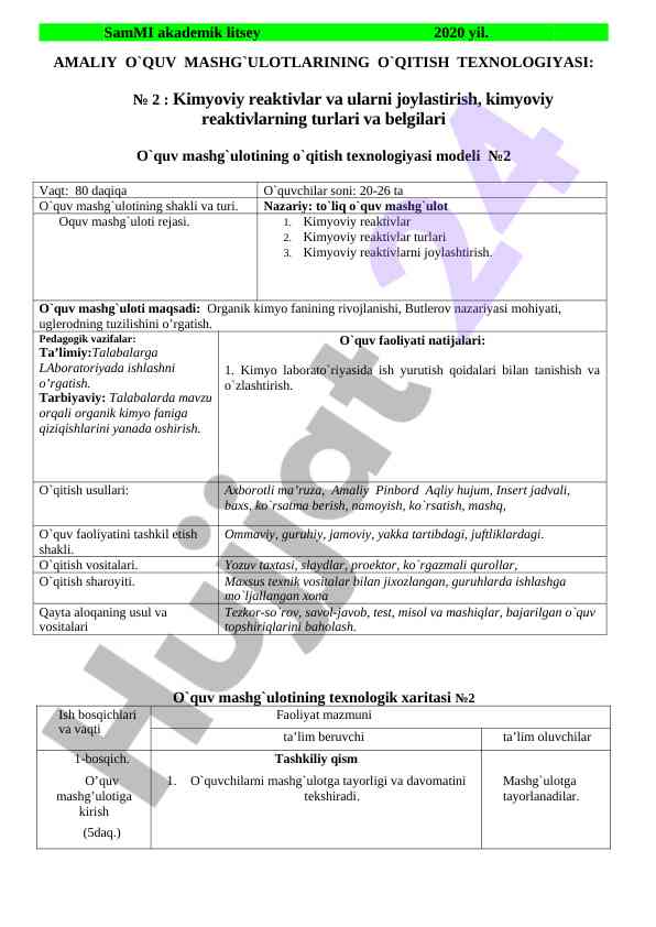 Kimyoviy reaktivlar va ularni joylashtirish