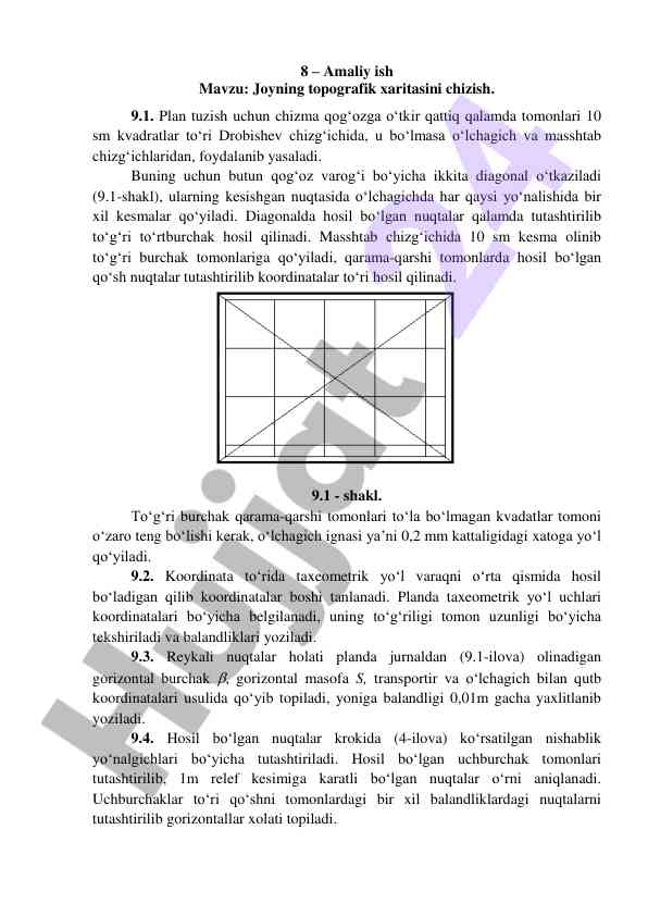 Joyning topografik xaritasini chizish amaliy ish