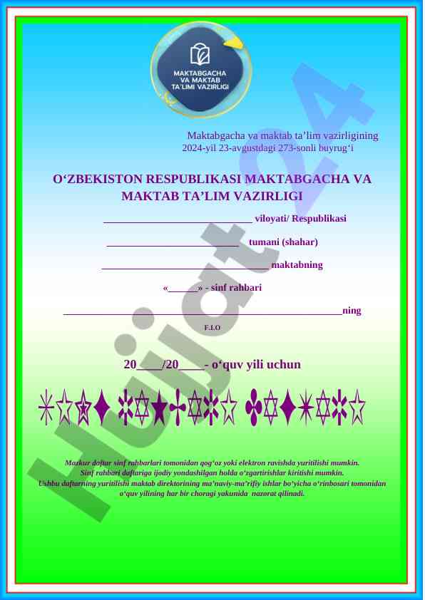 Sinf rahbarlari uchun usuliy qo‘llanma 2024-2025