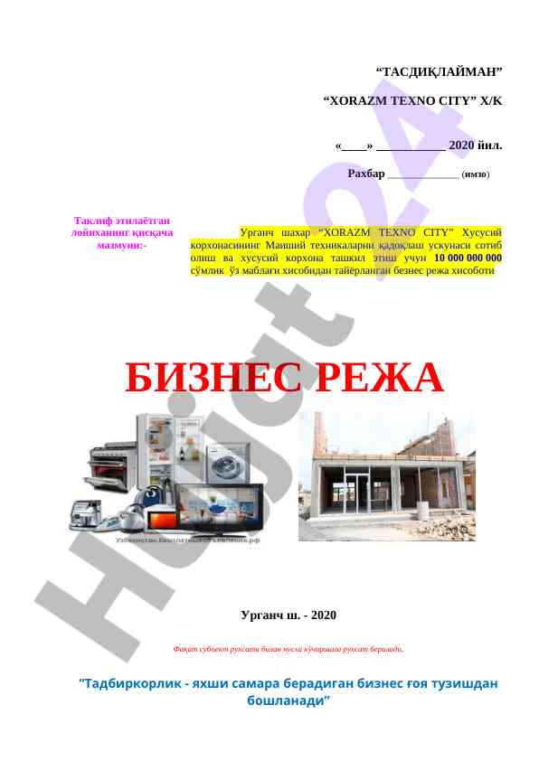 Tadbirkorlik reja hisoboti va biznes tavsifi