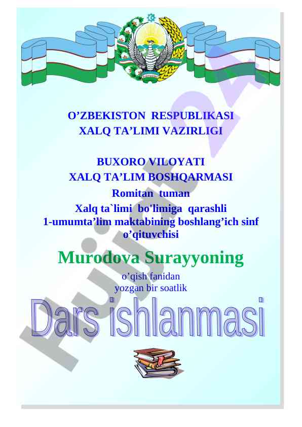Non aziz mavzusida dars ishlanganmasi