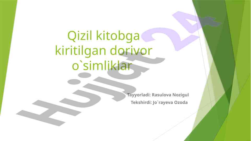 Qizil kitobdagi dorivor o`simliklar haqida ma`lumot