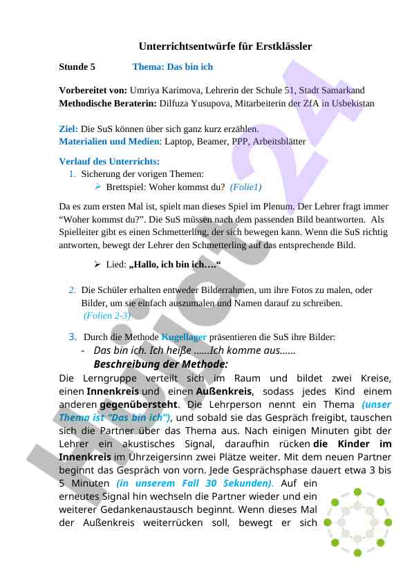 Unterrichtsentwürfe für erstklässler stunde 5 das bin ich