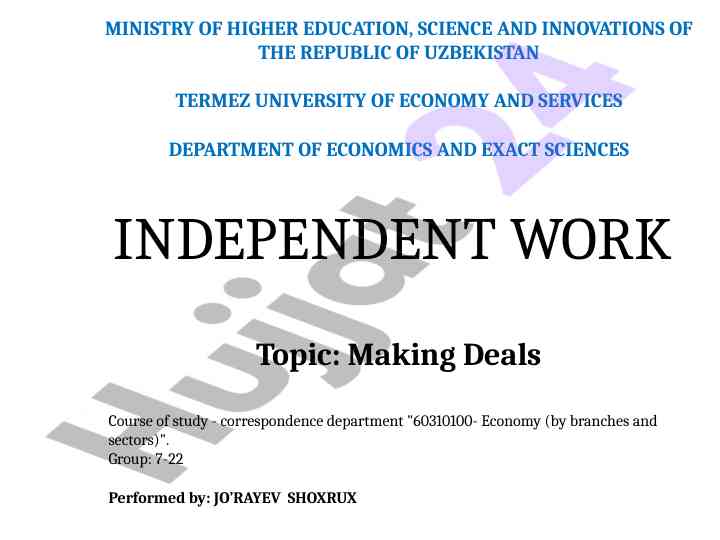 Independent work on economy sectors and branches
