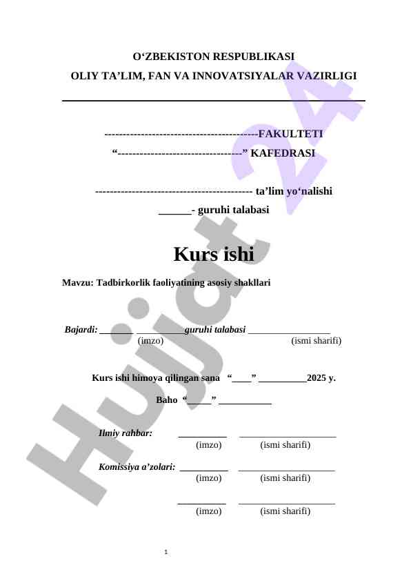 Tadbirkorlik faoliyatining asosiy shakllari