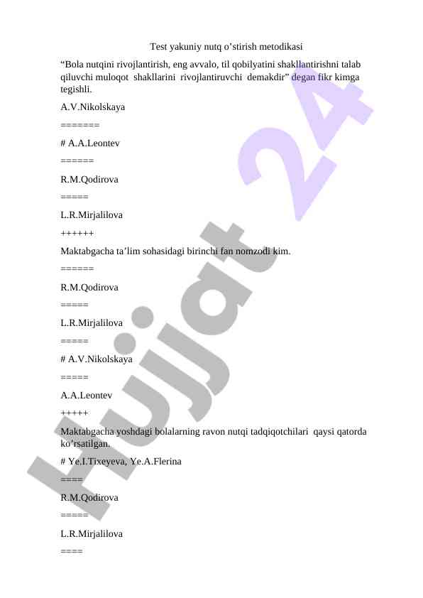 Bola nutqini rivojlantirish metodikasi