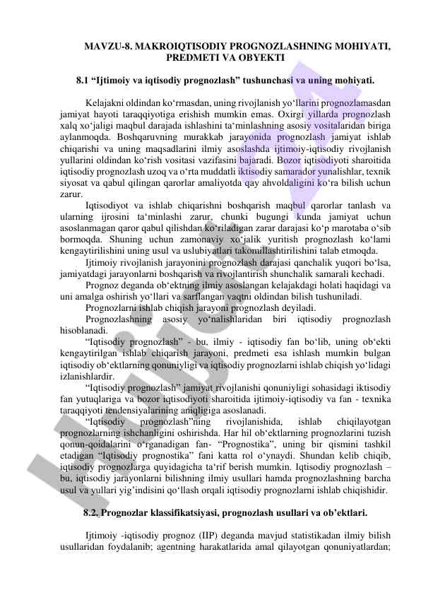 Makroiqtisodiy prognozlashning asosiy asoslari