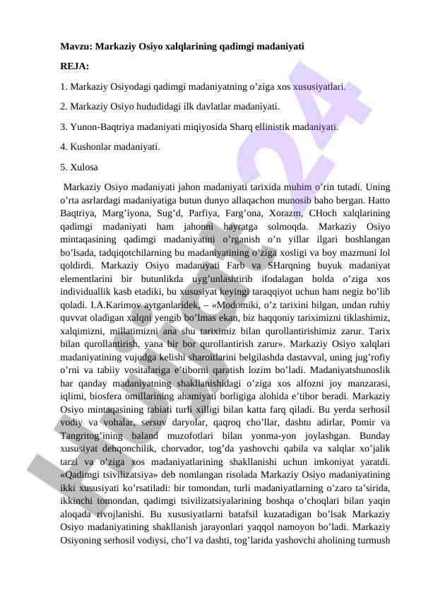 Markaziy osiyo xalqlarining qadimgi madaniyati
