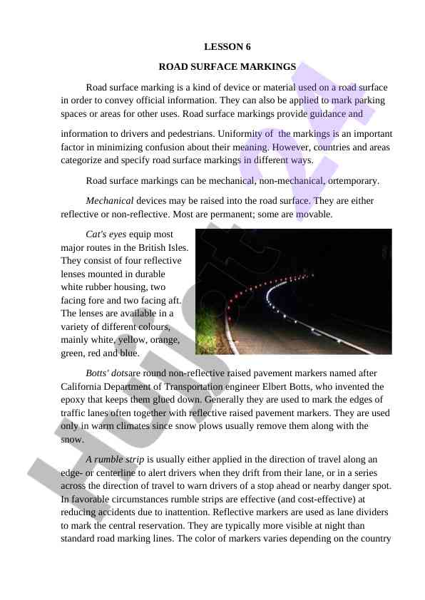 Road surface markings in traffic management