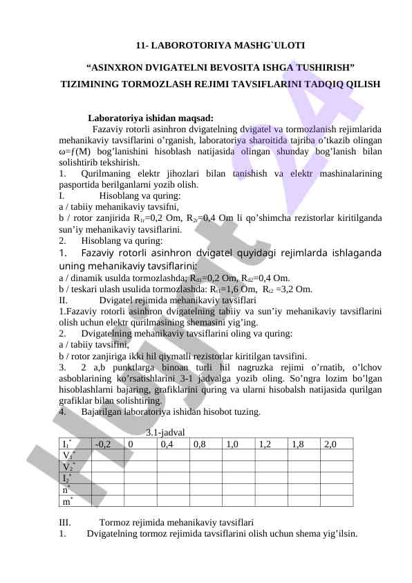 Asinxron dvigatelning tormozlash rejimlari tahlili