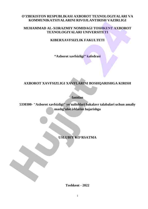 Axborot xavfsizligi xavflarini boshqarish qo‘llanmasi