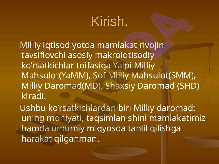 Milliy daromad va iqtisodiy o‘sish tahlili